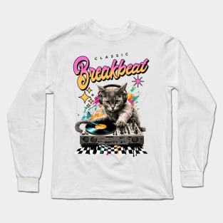 BREAKBEAT  - Cat Dj Checker Floor (black) Long Sleeve T-Shirt